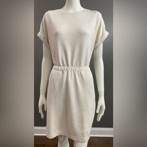 Lou & Grey Heathered Cream Cinch waist Comfy Soft Material Dress Size S